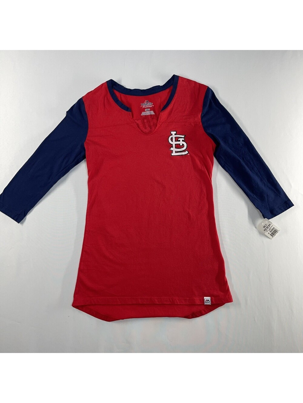 St. Louis Cardinals Baseball Majestic Long T Shirt Womens Small Red 3/4 Sleeve